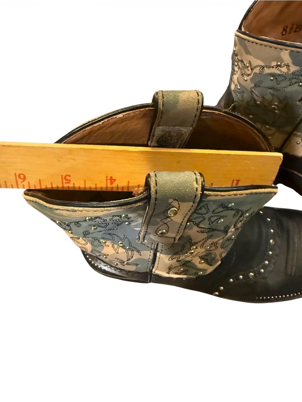 Ariat Fatbaby Western Boots Womens 8.5B Black Camo Floral Studded Leather Cowboy - Picture 9 of 15